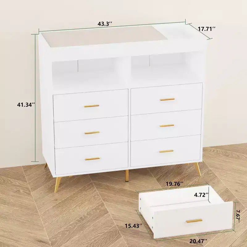 Commode de chambre avec plan à langer, commode à langer bébé à 6 tiroirs avec étagères ouvertes