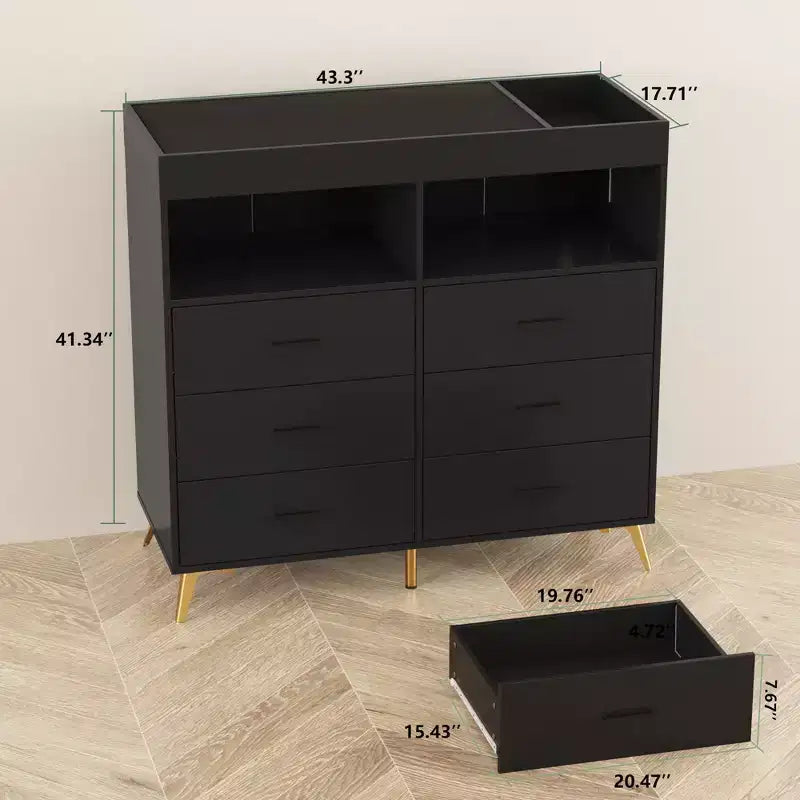 Commode de chambre avec plan à langer, commode à langer bébé à 6 tiroirs avec étagères ouvertes