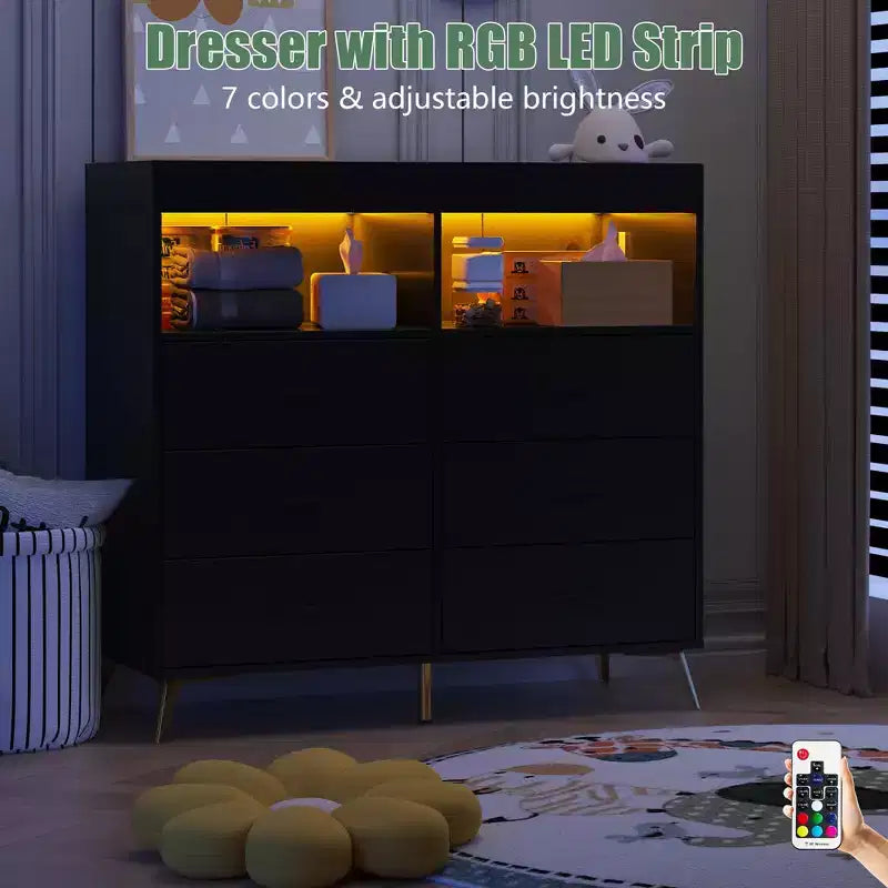 Commode de chambre avec plan à langer, commode à langer bébé à 6 tiroirs avec étagères ouvertes