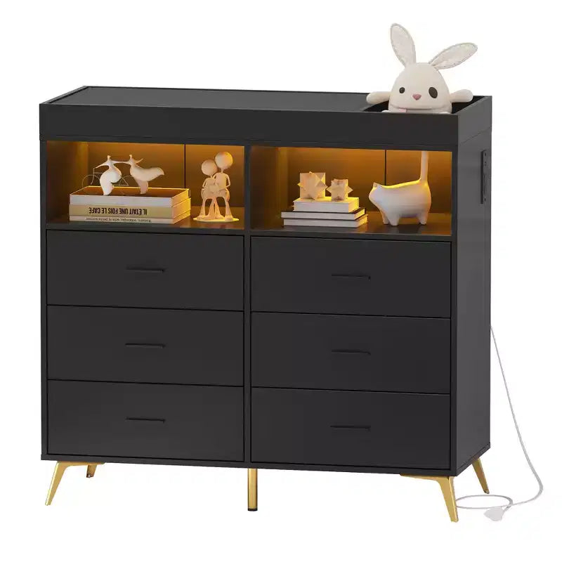 Commode de chambre avec plan à langer, commode à langer bébé à 6 tiroirs avec étagères ouvertes