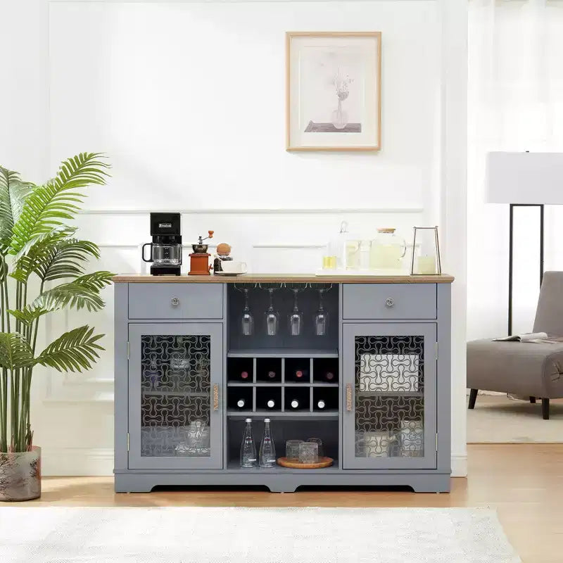 Bahut de buffet avec 2 tiroirs et 2 portes, meuble de bar à café, étagères de buffet de cuisine et salle à manger, placard de style ferme moderne