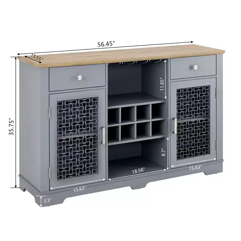 Bahut de buffet avec 2 tiroirs et 2 portes, meuble de bar à café, étagères de buffet de cuisine et salle à manger, placard de style ferme moderne