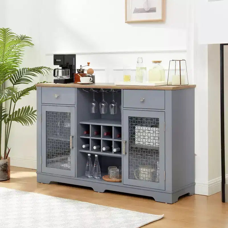 Bahut de buffet avec 2 tiroirs et 2 portes, meuble de bar à café, étagères de buffet de cuisine et salle à manger, placard de style ferme moderne