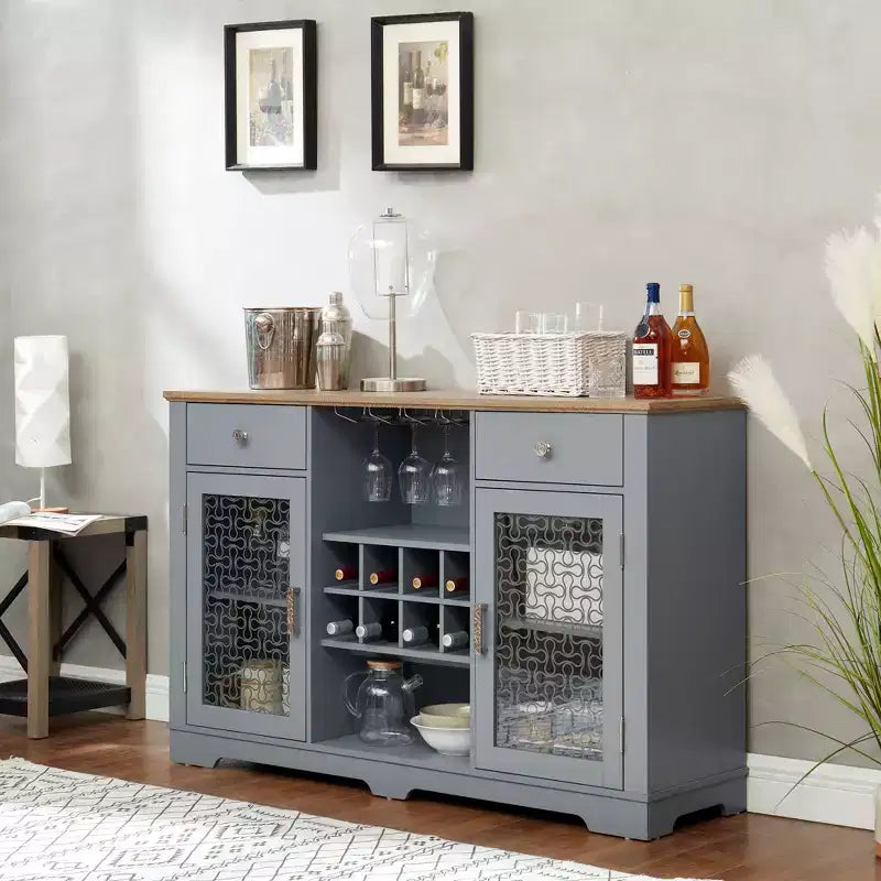 Bahut de buffet avec 2 tiroirs et 2 portes, meuble de bar à café, étagères de buffet de cuisine et salle à manger, placard de style ferme moderne
