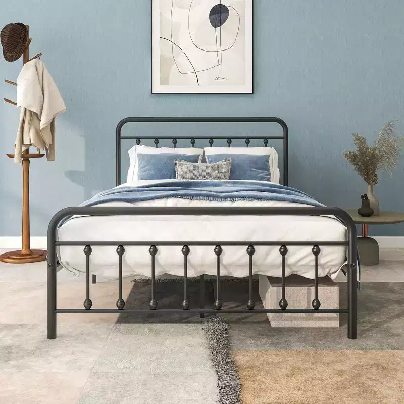 Cadre de lit plateforme en métal pleine grandeur avec support de lattes robuste et rangement sous le lit pour chambre à coucher