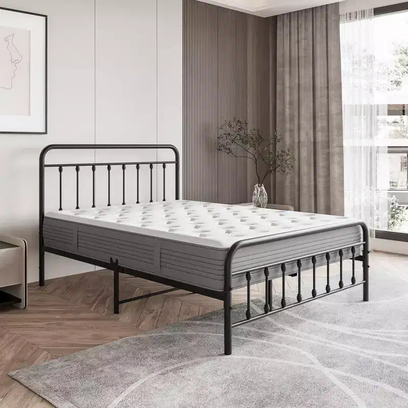 Cadre de lit plateforme en métal pleine grandeur avec support de lattes robuste et rangement sous le lit pour chambre à coucher