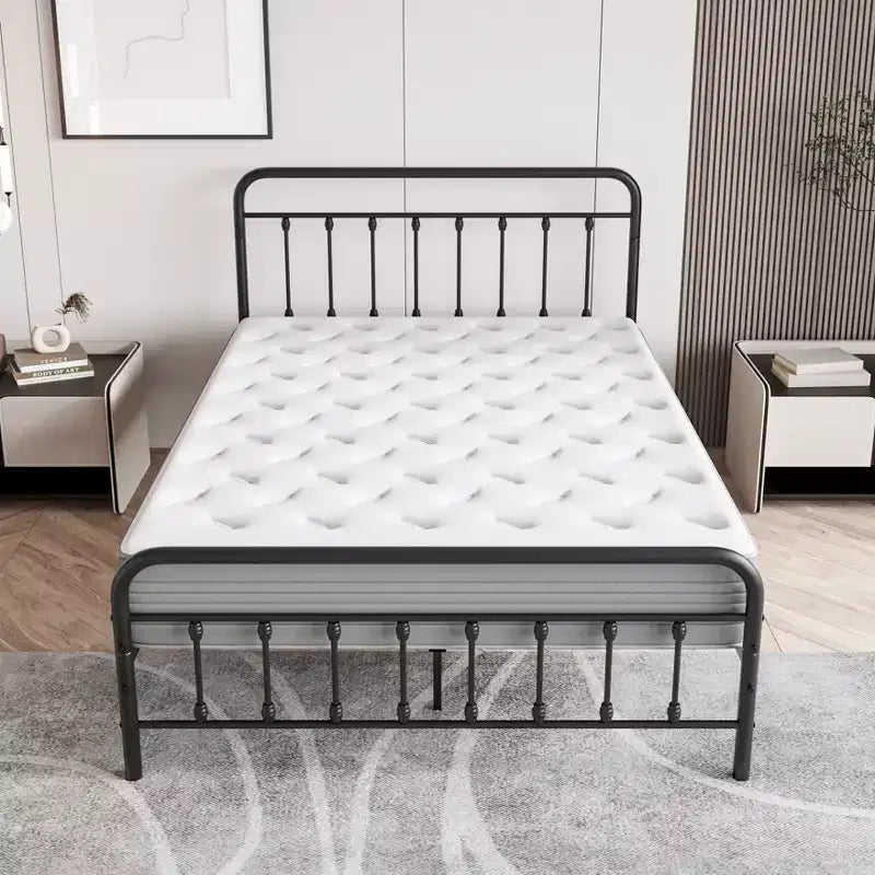 Cadre de lit plateforme en métal pleine grandeur avec support de lattes robuste et rangement sous le lit pour chambre à coucher