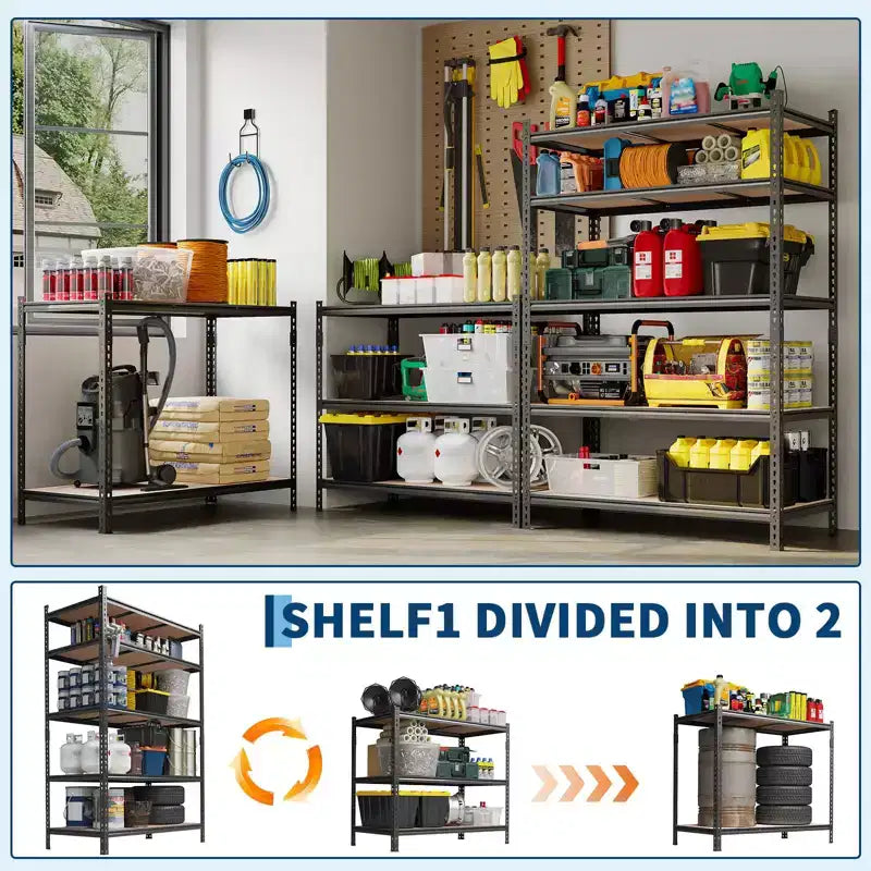 Étagères de rangement à 5 niveaux pour garage, étagère métallique robuste réglable, étagères de garage pour sous-sol, entrepôt, cellier, placard, cuisine