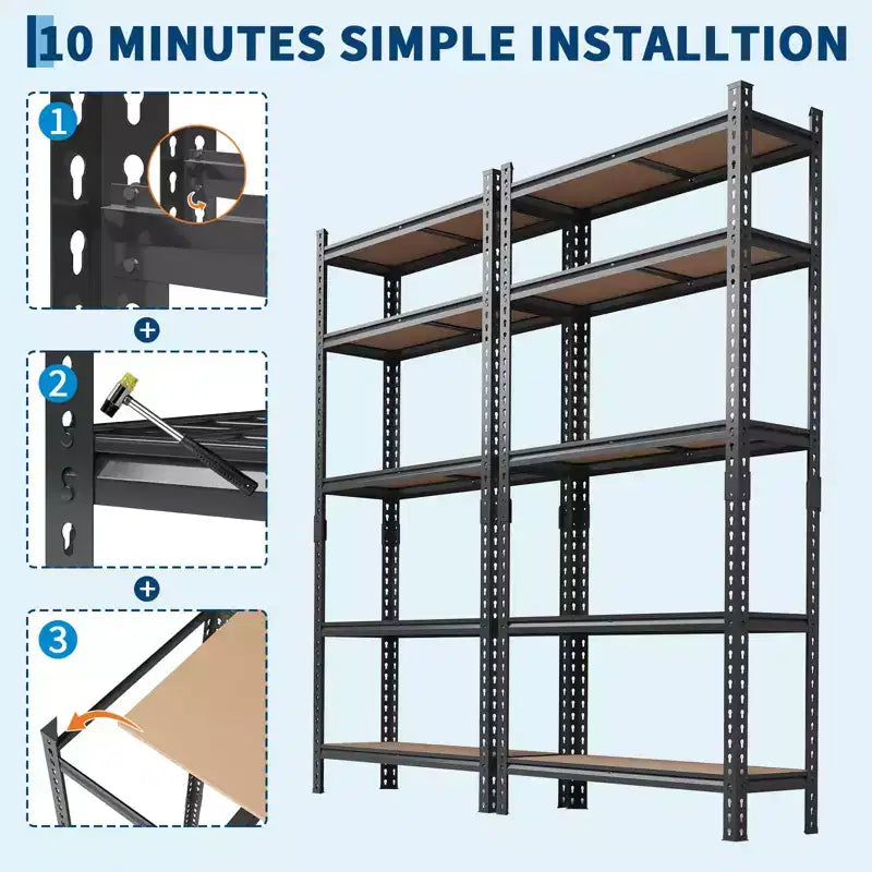 Étagères de rangement à 5 niveaux pour garage, étagère métallique robuste réglable, étagères de garage pour sous-sol, entrepôt, cellier, placard, cuisine
