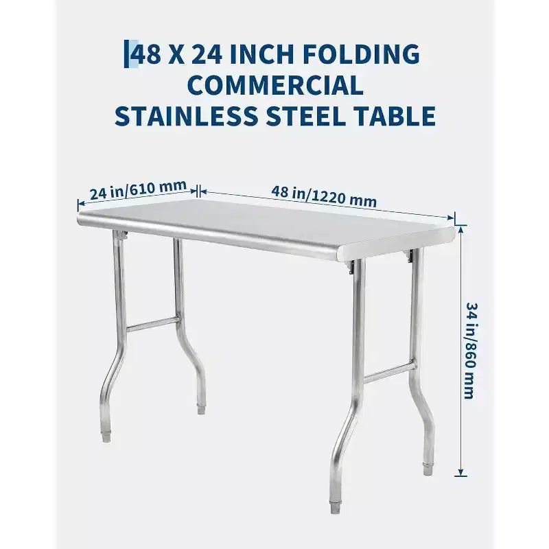 Table pliante commerciale en acier inoxydable de 48 x 24 pouces | Table de préparation robuste pour restaurant, traiteur et cuisine à domicile