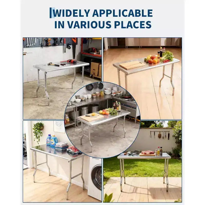Table pliante commerciale en acier inoxydable de 48 x 24 pouces | Table de préparation robuste pour restaurant, traiteur et cuisine à domicile