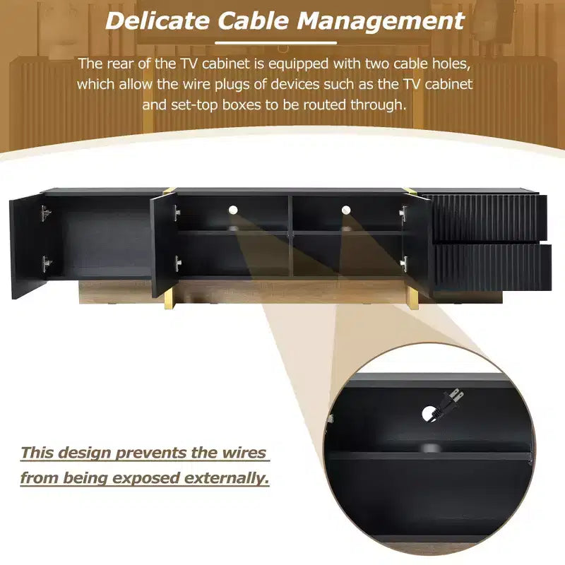 Meuble TV moderne pour téléviseurs jusqu'à 80 pouces, centre de divertissement avec armoires de rangement et tiroirs