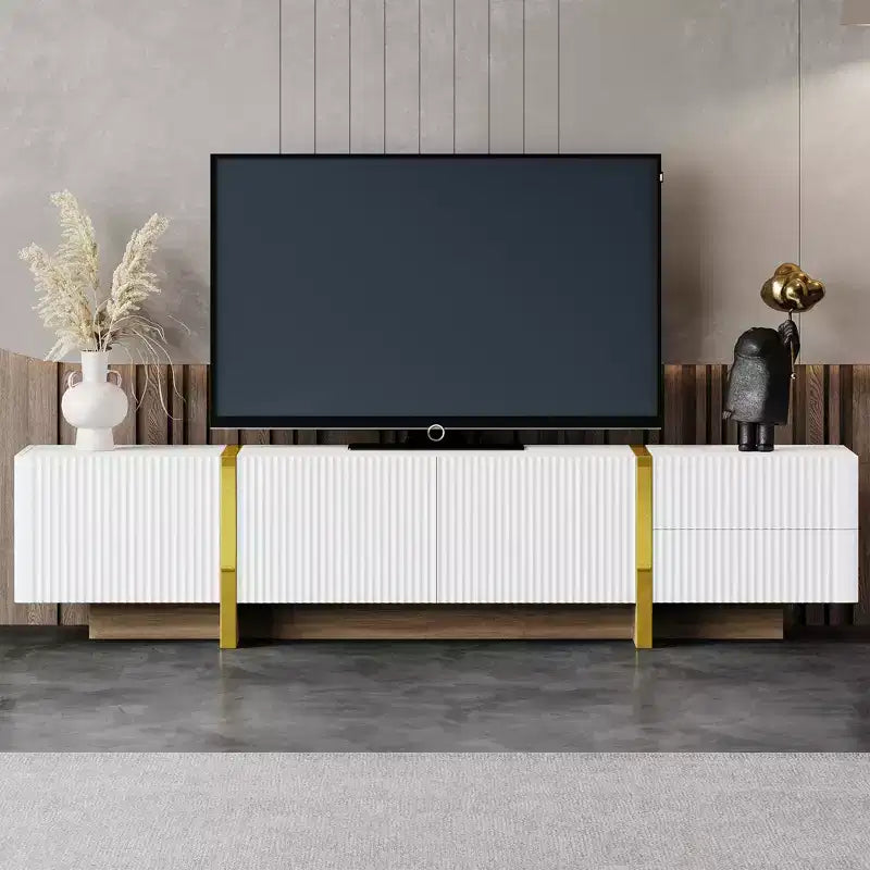 Meuble TV moderne pour téléviseurs jusqu'à 80 pouces, centre de divertissement avec armoires de rangement et tiroirs