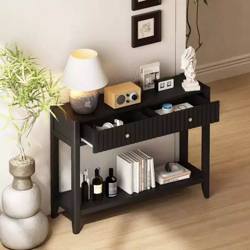 Console Table Table d'entrée de canapé Table d'appoint de rangement avec tiroirs et étagère, Noir