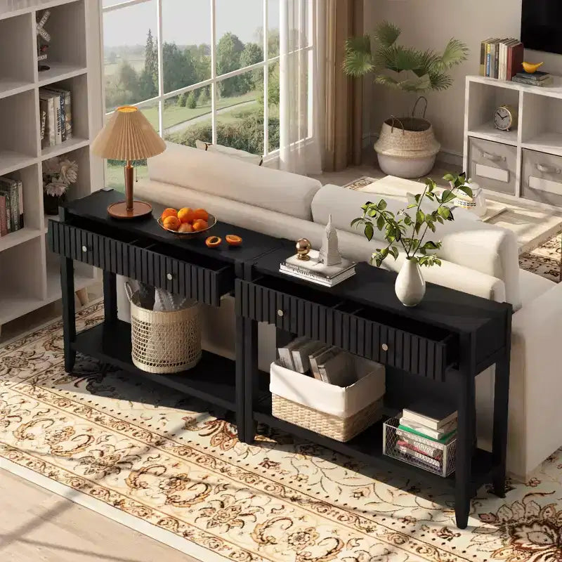 Console Table Table d'entrée de canapé Table d'appoint de rangement avec tiroirs et étagère, Noir