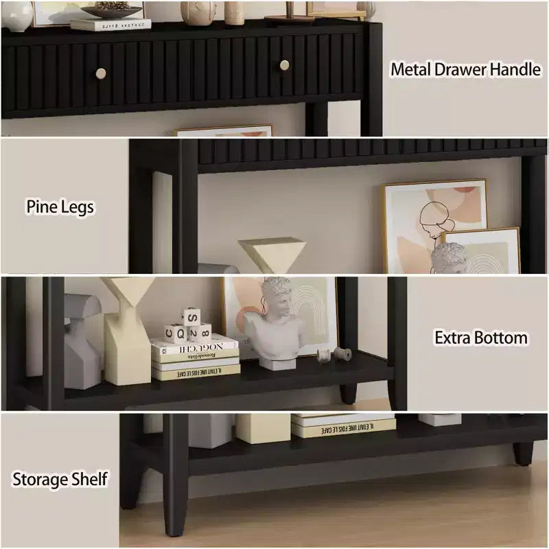 Console Table Table d'entrée de canapé Table d'appoint de rangement avec tiroirs et étagère, Noir