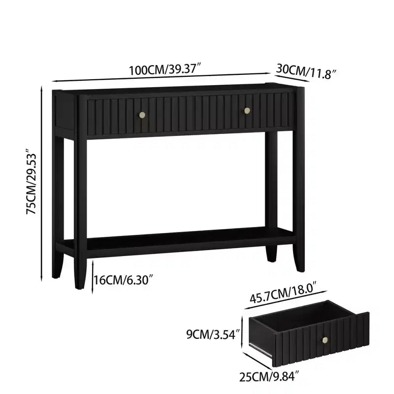 Console Table Table d'entrée de canapé Table d'appoint de rangement avec tiroirs et étagère, Noir