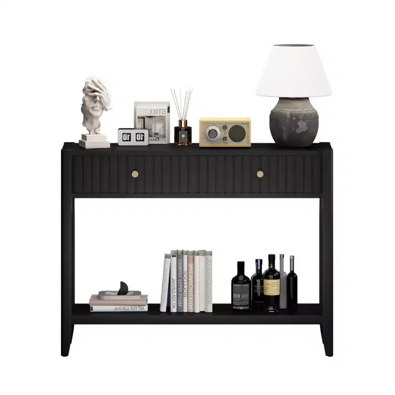 Console Table Table d'entrée de canapé Table d'appoint de rangement avec tiroirs et étagère, Noir