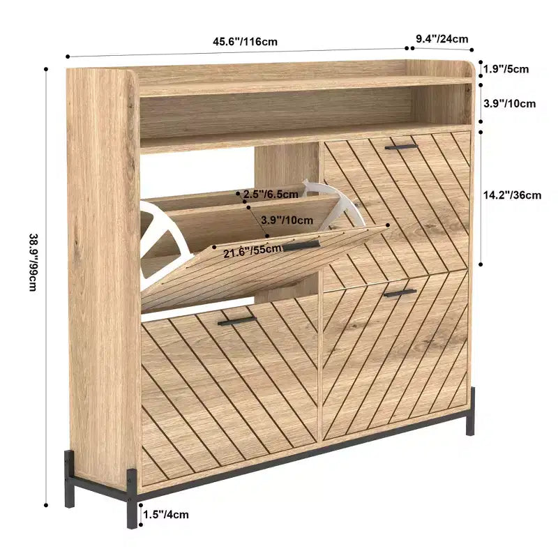 Meuble à chaussures de ferme avec 4 portes basculantes, Organisateur de chaussures étroit pour entrée, couloir, salon