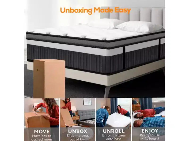 Liquidation de matelas : 14 matelas hybrides queen size - mousse à mémoire de forme et ressorts ensachés individuellement, soulagement de la pression, certifié CertiPUR-US, fermeté moyenne