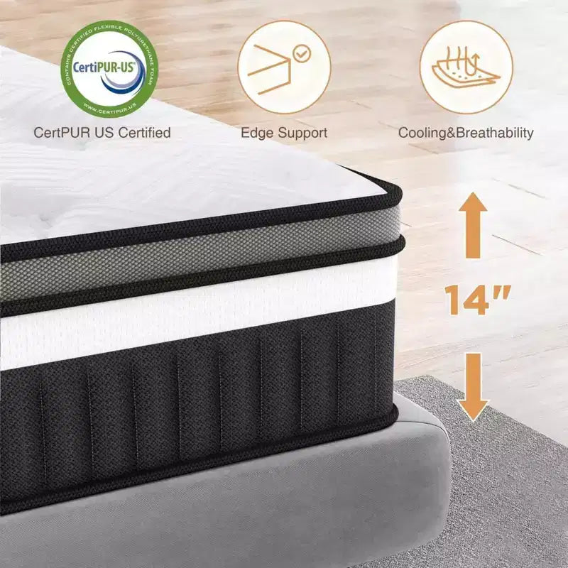 Liquidation de matelas : 14 matelas hybrides queen size - mousse à mémoire de forme et ressorts ensachés individuellement, soulagement de la pression, certifié CertiPUR-US, fermeté moyenne