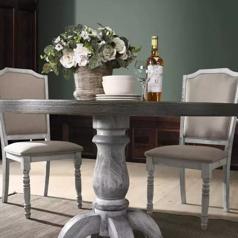 Table de salle à manger ronde en bois sur pied, modèle Farmhouse 47