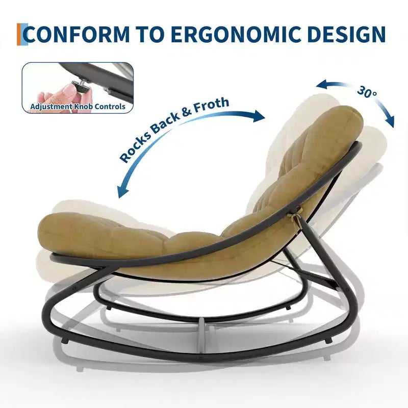 Fauteuil à bascule Papasan surdimensionné couleur fauve, capacité de 204 kg, fauteuil coquille en fer avec revêtement électronique et coussin, pour usage intérieur/extérieur (salon/terrasse/jardin)
