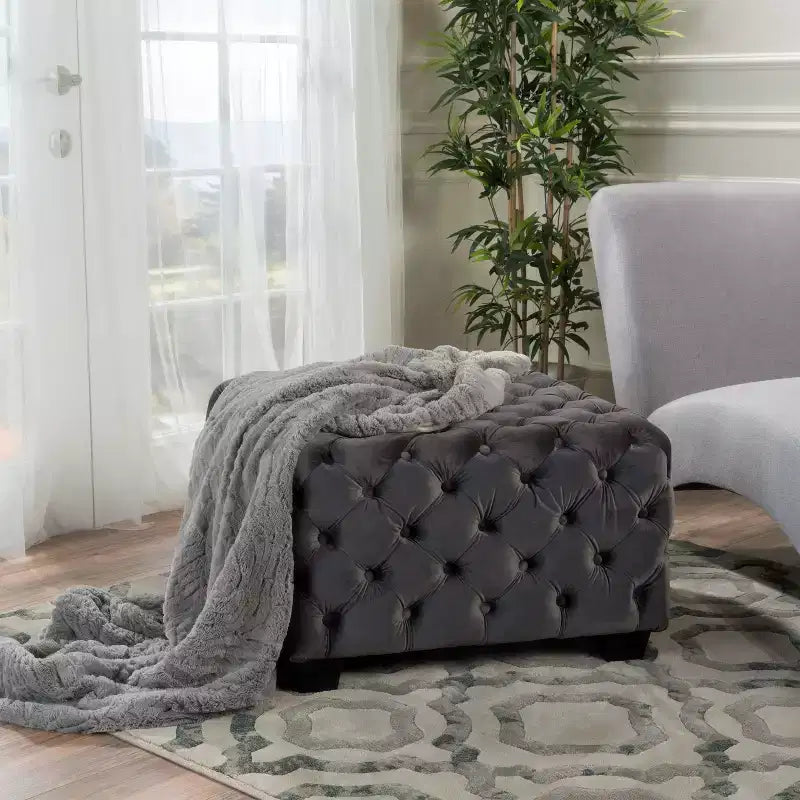 Pouf ottoman en velours avec capitonnage à motif losange, banc d'entrée carré, repose-pieds pour le salon