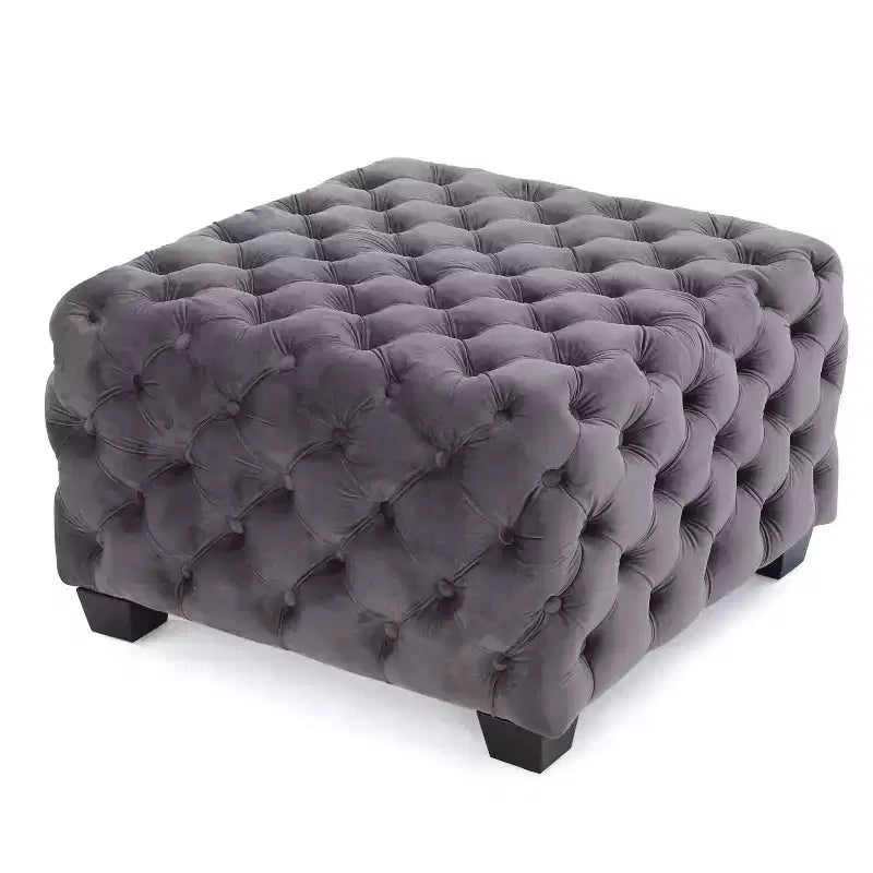 Pouf ottoman en velours avec capitonnage à motif losange, banc d'entrée carré, repose-pieds pour le salon