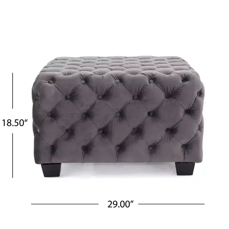 Pouf ottoman en velours avec capitonnage à motif losange, banc d'entrée carré, repose-pieds pour le salon