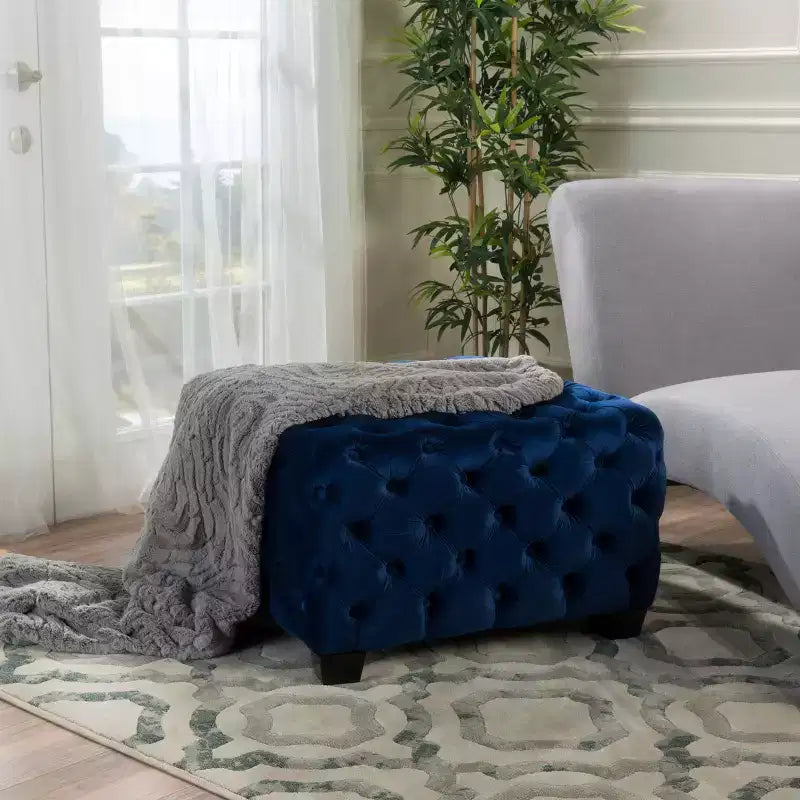 Pouf ottoman en velours avec capitonnage à motif losange, banc d'entrée carré, repose-pieds pour le salon
