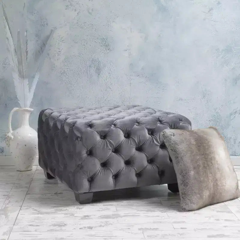 Pouf ottoman en velours avec capitonnage à motif losange, banc d'entrée carré, repose-pieds pour le salon