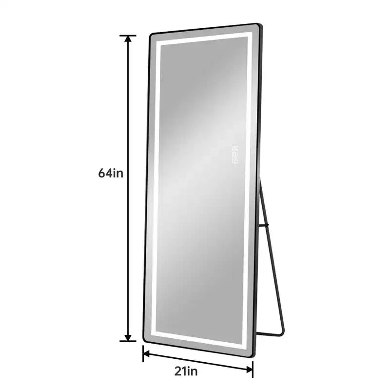 Miroir moderne pleine longueur avec LED réglables, miroir mural et autoportant pour salon, noir