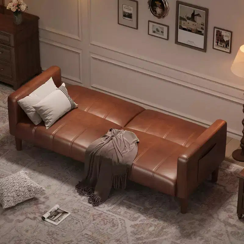 Canapé-lit futon 75 po, convertible, en similicuir, petit canapé, causeuse, canapé de style moderne du milieu du siècle pour salon et chambre à coucher