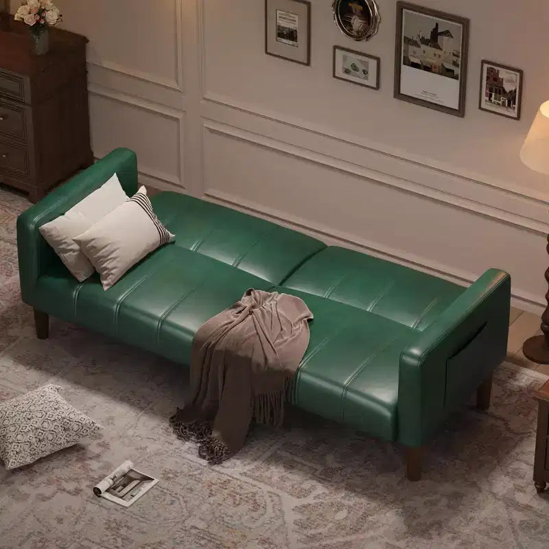 Canapé-lit futon 75 po, convertible, en similicuir, petit canapé, causeuse, canapé de style moderne du milieu du siècle pour salon et chambre à coucher