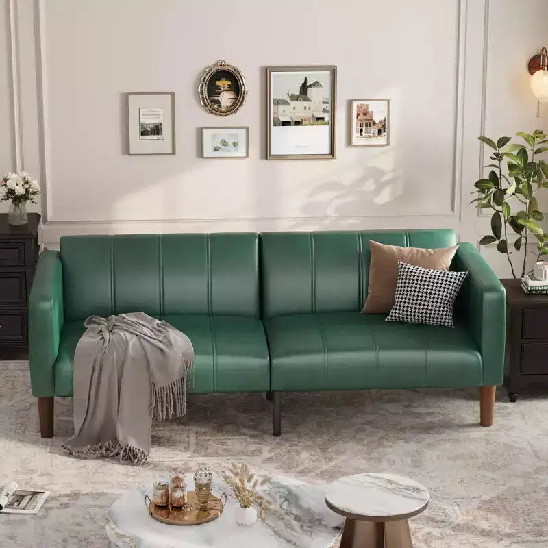 Canapé-lit futon 75 po, convertible, en similicuir, petit canapé, causeuse, canapé de style moderne du milieu du siècle pour salon et chambre à coucher