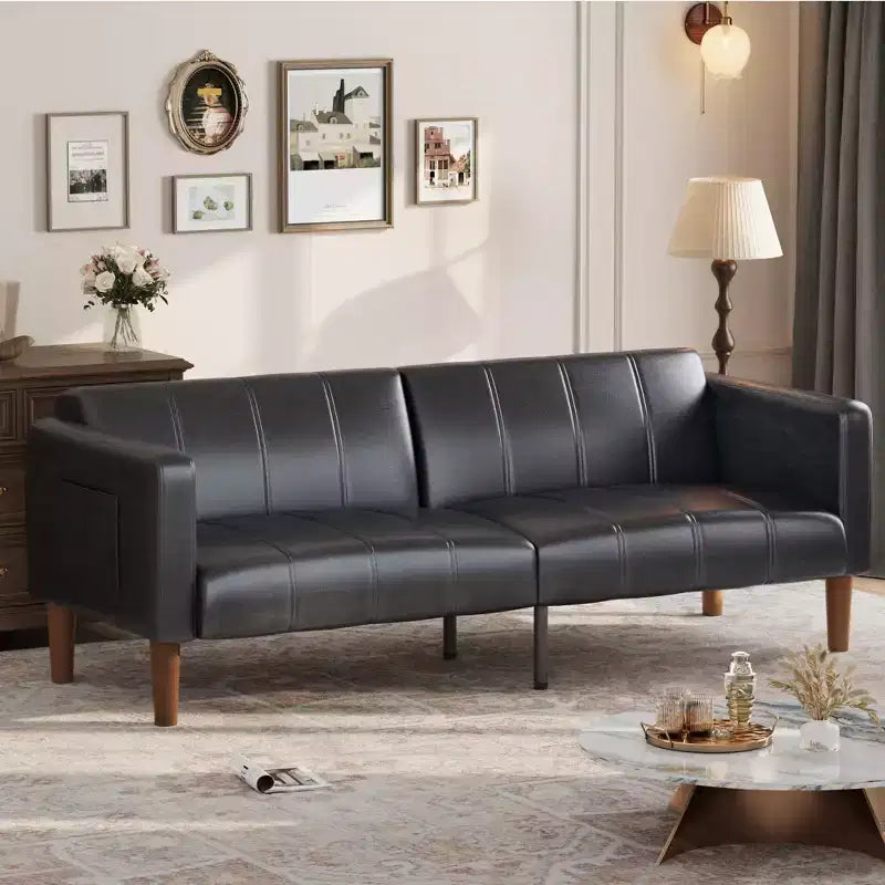 Canapé-lit futon 75 po, convertible, en similicuir, petit canapé, causeuse, canapé de style moderne du milieu du siècle pour salon et chambre à coucher