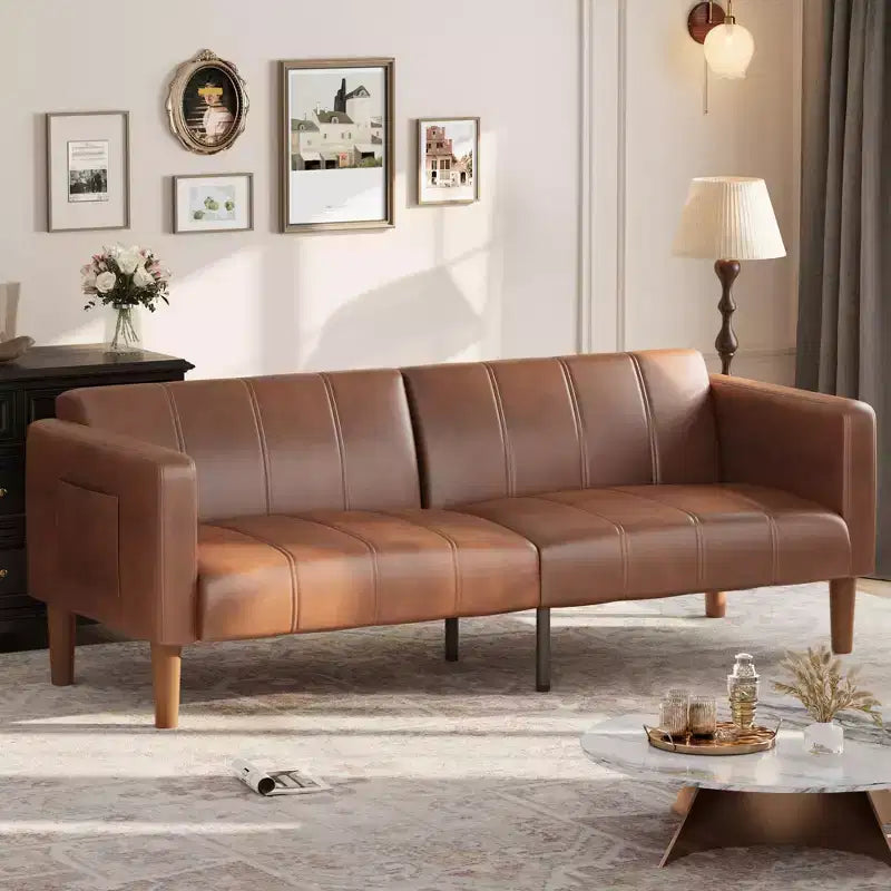 Canapé-lit futon 75 po, convertible, en similicuir, petit canapé, causeuse, canapé de style moderne du milieu du siècle pour salon et chambre à coucher