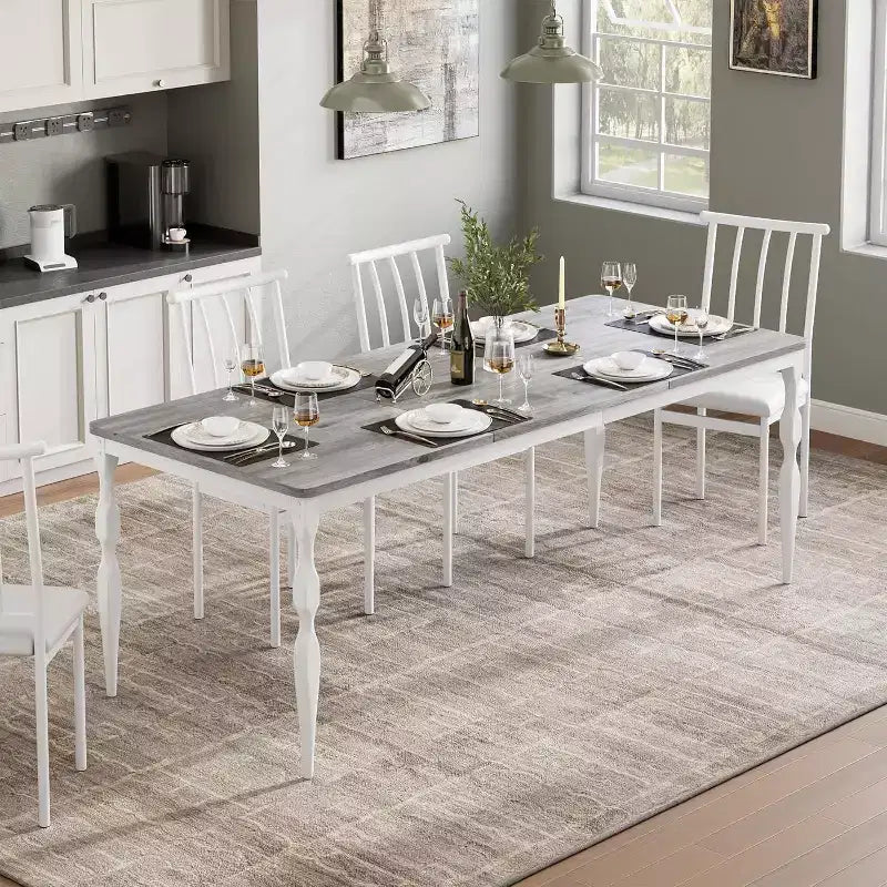 Table de salle à manger rectangulaire pour 6 personnes, 78,8 pouces, style rustique et campagnard, longue table de cuisine en bois, table de dînette et de dîner pour fêtes, grande famille