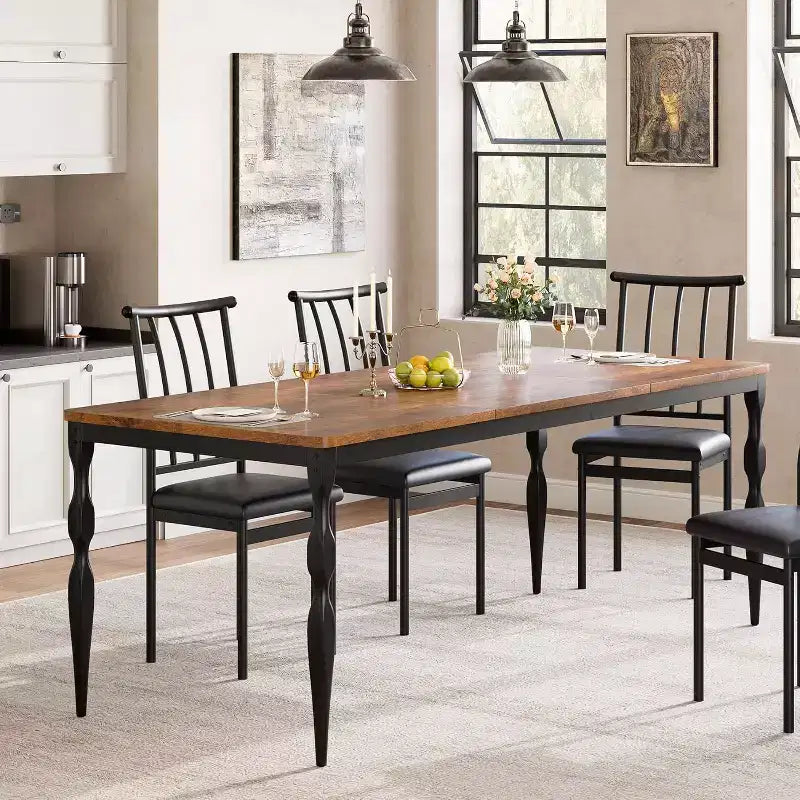 Table de salle à manger rectangulaire pour 6 personnes, 78,8 pouces, style rustique et campagnard, longue table de cuisine en bois, table de dînette et de dîner pour fêtes, grande famille