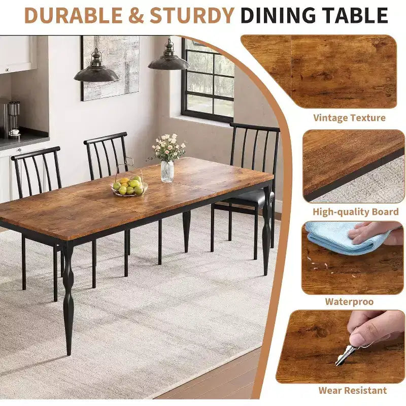 Table de salle à manger rectangulaire pour 6 personnes, 78,8 pouces, style rustique et campagnard, longue table de cuisine en bois, table de dînette et de dîner pour fêtes, grande famille