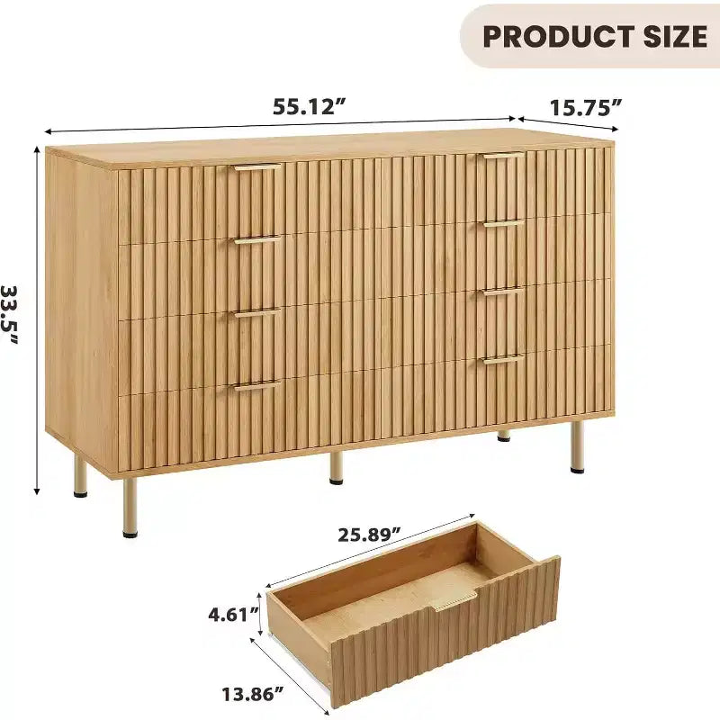 Commode 8 tiroirs pour chambre à coucher, 140 cm de large, en bois moderne, design anti-basculement, organisateur de rangement robuste pour salon, entrée, chambre d'enfant