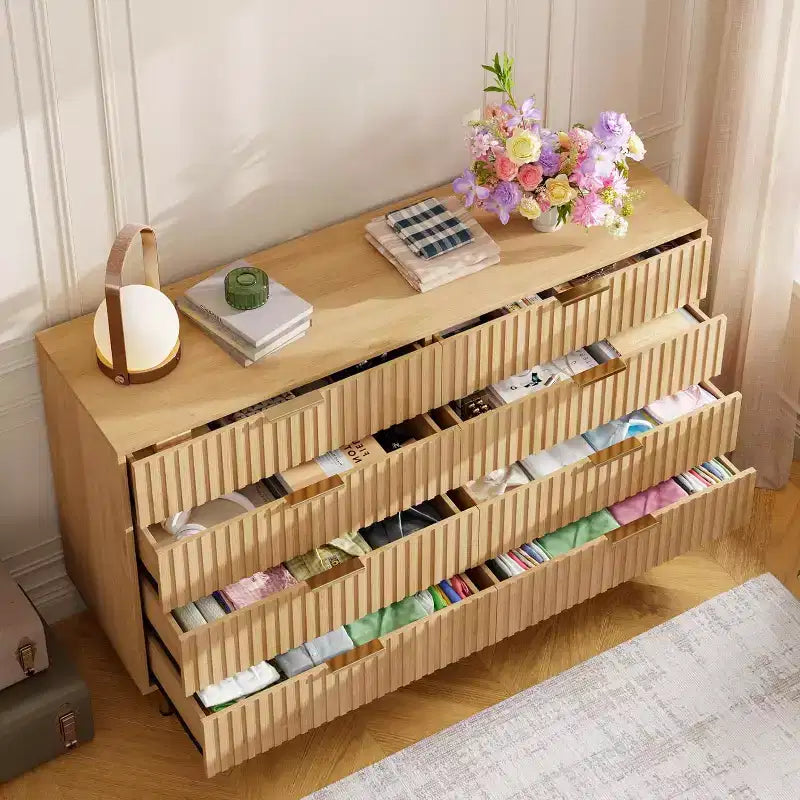 Commode 8 tiroirs pour chambre à coucher, 140 cm de large, en bois moderne, design anti-basculement, organisateur de rangement robuste pour salon, entrée, chambre d'enfant