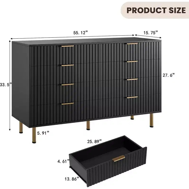 Commode 8 tiroirs pour chambre à coucher, 140 cm de large, en bois moderne, design anti-basculement, organisateur de rangement robuste pour salon, entrée, chambre d'enfant