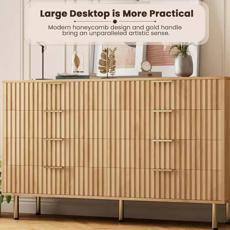 Commode 8 tiroirs pour chambre à coucher, 140 cm de large, en bois moderne, design anti-basculement, organisateur de rangement robuste pour salon, entrée, chambre d'enfant