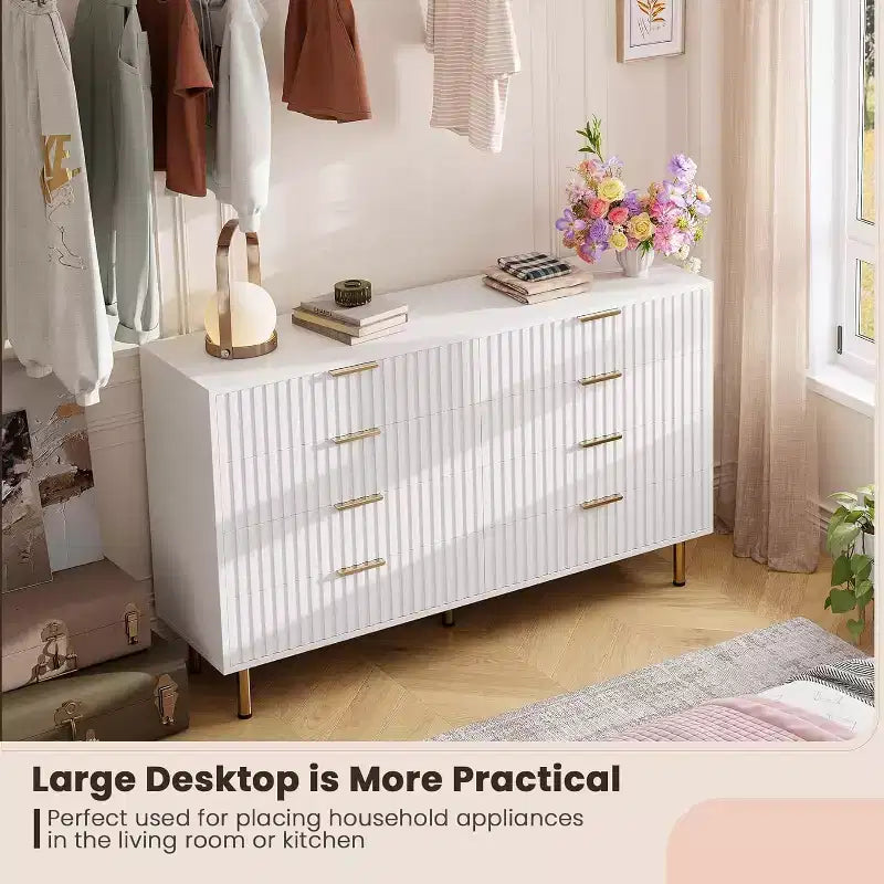 Commode 8 tiroirs pour chambre à coucher, 140 cm de large, en bois moderne, design anti-basculement, organisateur de rangement robuste pour salon, entrée, chambre d'enfant