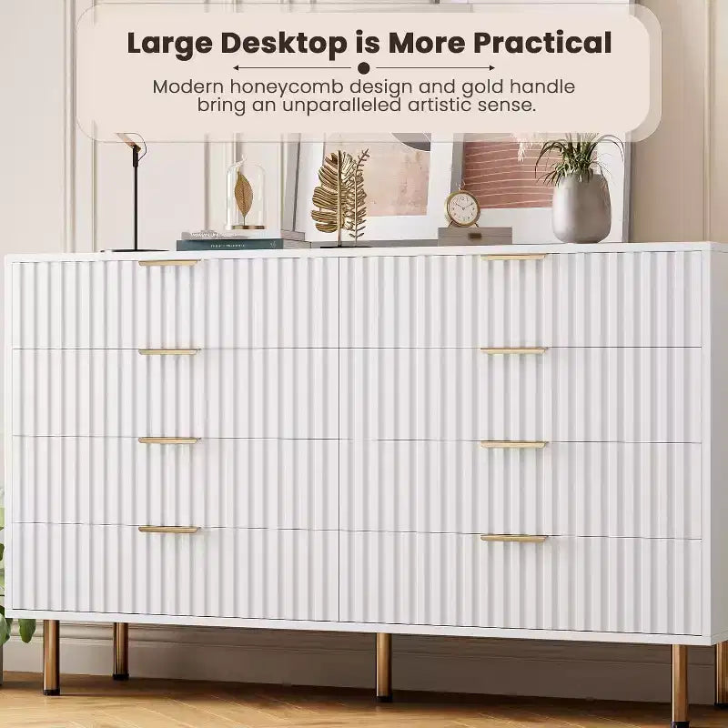 Commode 8 tiroirs pour chambre à coucher, 140 cm de large, en bois moderne, design anti-basculement, organisateur de rangement robuste pour salon, entrée, chambre d'enfant