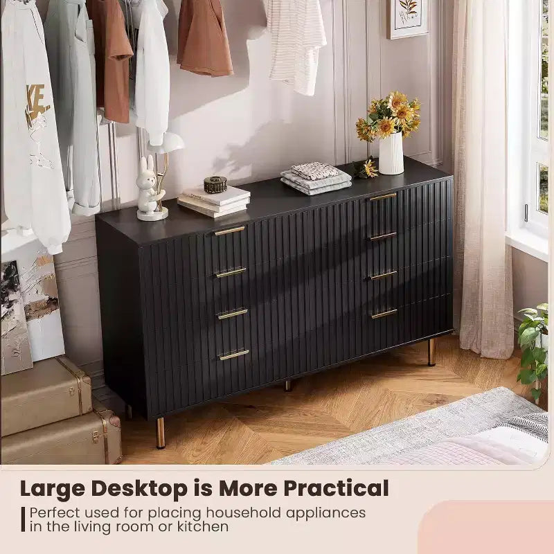Commode 8 tiroirs pour chambre à coucher, 140 cm de large, en bois moderne, design anti-basculement, organisateur de rangement robuste pour salon, entrée, chambre d'enfant