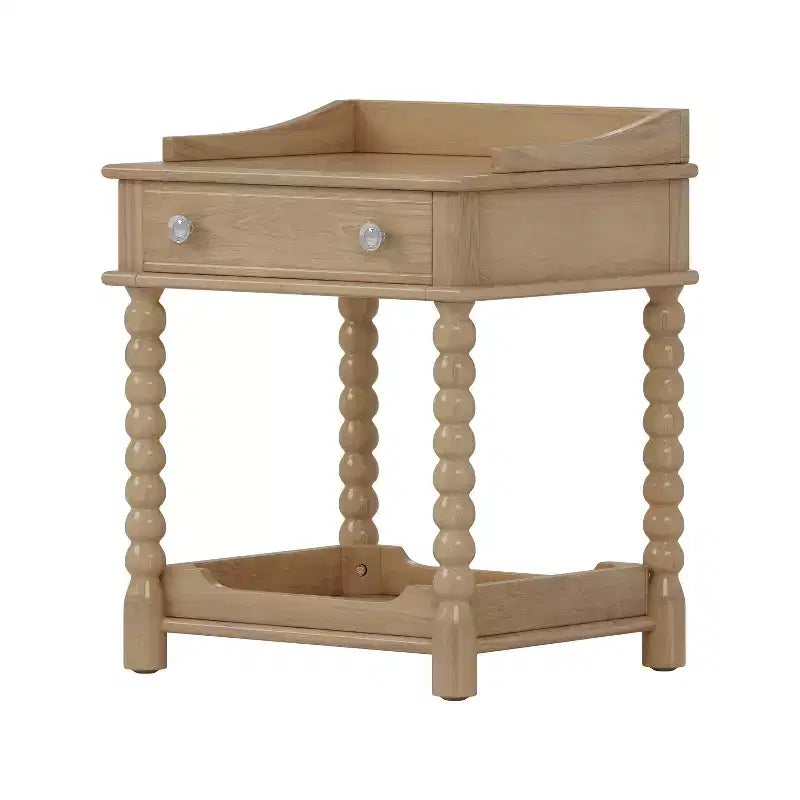 Table de chevet rétro avec tiroir et étagère ouverte, table de chevet avec pieds tournés et poignée en métal, table d'appoint pour chambre à coucher
