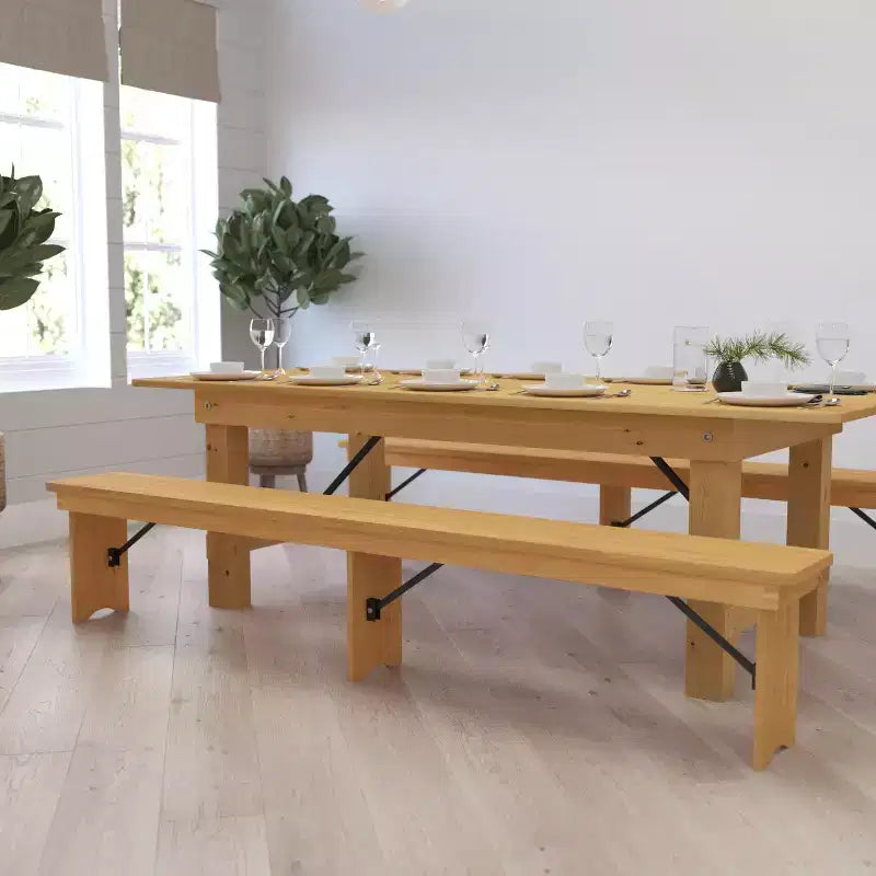 Banc pliant de style campagnard en pin massif 96 x 12